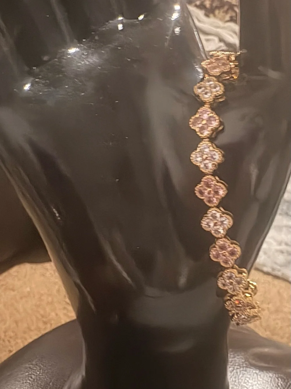 Gold-tone Pink Flower Link bracelet